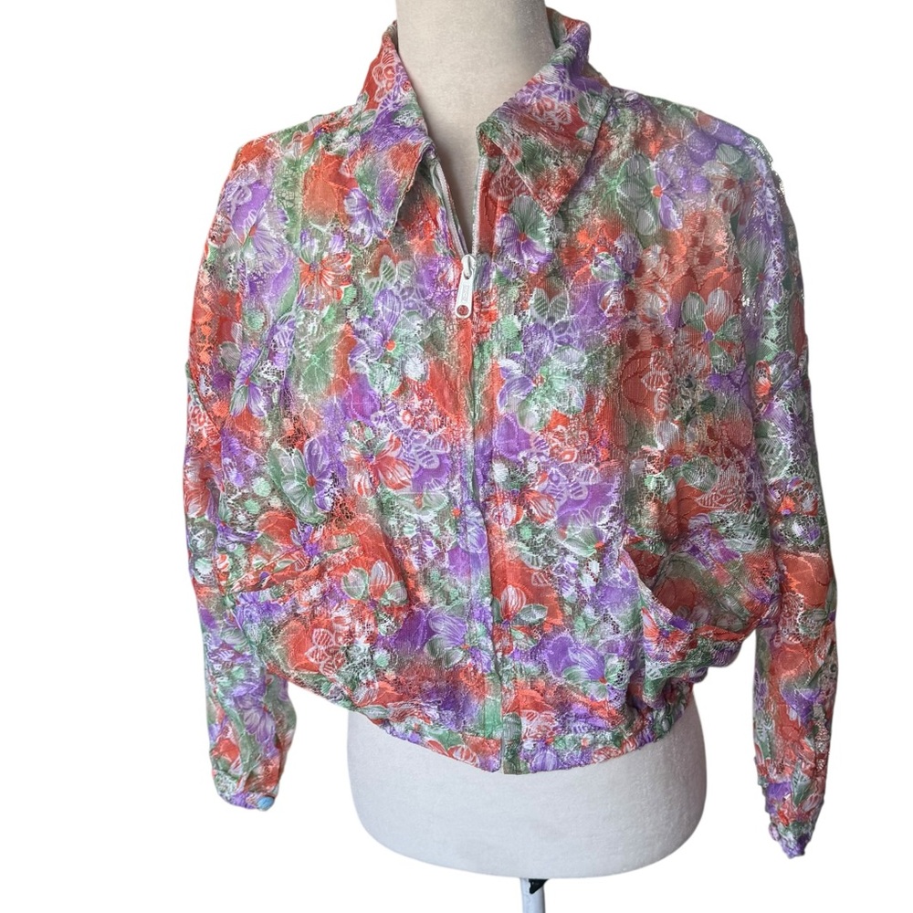 Vintage Magic Mushroom Bali Cropped Lace Bomber Jacket